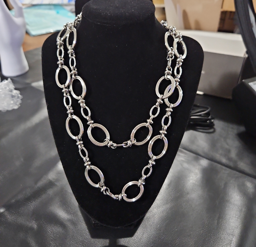Premier Designs Silver-Tone Double Strand Oval Link Necklace